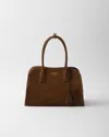 Prada Brown Suede Medium Shopping Bag In Brown
