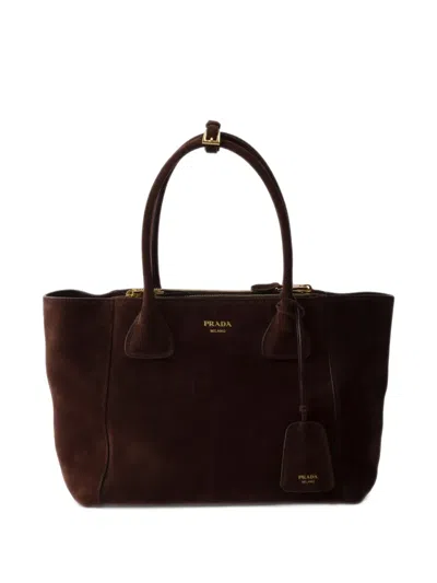 Prada Medium Suede Tote Bag In Brown