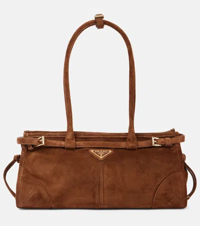 Prada Medium Suede Tote Bag In Brown