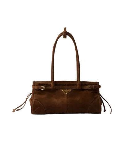 Prada Medium Suede Handbag In Cocoa Brown