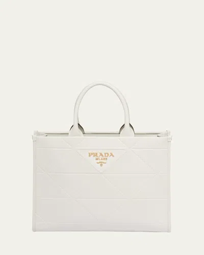 Prada Medium Triangle Leather Shopper Tote Bag In Bianco