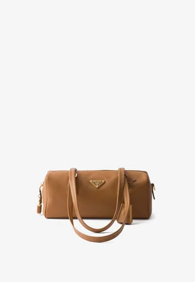 PRADA MEDIUM TRIANGLE LOGO LEATHER SHOULDER BAG