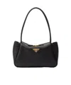 Prada Medium Zip Grain Leather Shoulder Bag In Black