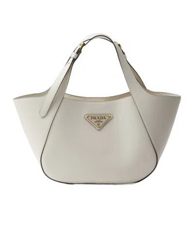 Prada Medium Leather Tote Bag In White