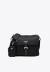 Prada Re-nylon Triangle Logo-plaque Shoulder Bag In Black