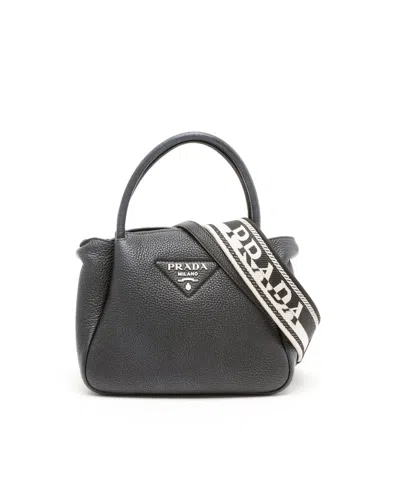 Prada Medium Vitello Daino Soft Zippered Bag In Black