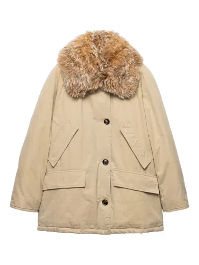 Prada Medium-weight Old Panama Cotton Down Jacket In Neutral