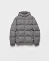 Prada Mens Grey Logo-plaque Hooded Wool Shell-down Jacket In Gray
