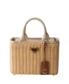 Prada Medium Wicker And Canvas Tote Bag In Brown