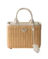Prada Mittelgrosse Tote Bag Aus Korbgeflecht Und Leinenmischgewebe In Nude