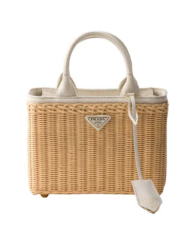 Prada Medium Wicker And Linen Blend Tote Bag