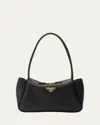 Prada Medium Zip Grain Leather Shoulder Bag In Nero