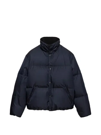 Prada Medium-weight Re-nylon Down Jacket In Blue