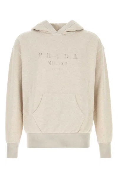 Prada Melange Sand Cotton Sweatshirt In White