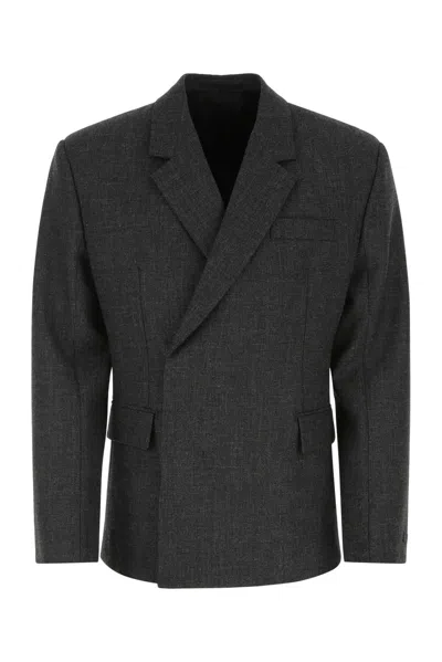 Prada Melange Dark Grey Wool Blazer In Gray
