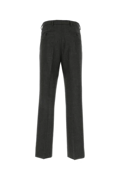 Prada Melange Dark Grey Wool Pant In Black