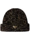 Prada Mélange-effect Wool Beanie In Black