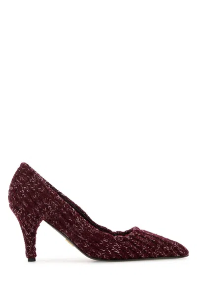 Prada Melange Fabric Pumps With 8 Cm Heel In Burgundy