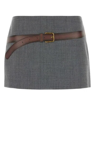 Prada Melange Grey Polyester Blend Mini Skirt In Gray