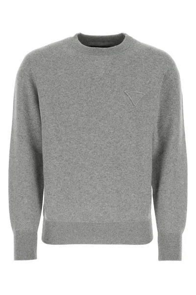 PRADA MELANGE GREY STRETCH CASHMERE BLEND SWEATER
