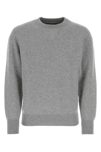 Prada Melange Grey Stretch Cashmere Blend Sweater In Gray