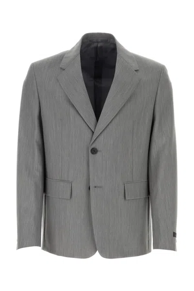PRADA MELANGE GREY WOOL BLEND BLAZER