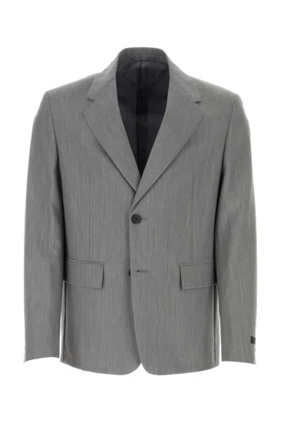PRADA MELANGE GREY WOOL BLEND BLAZER