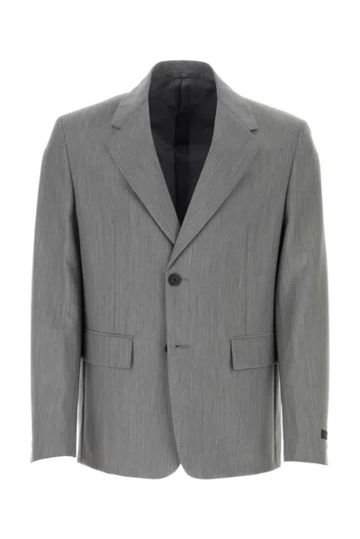 Prada Melange Grey Wool Blend Blazer In Gray