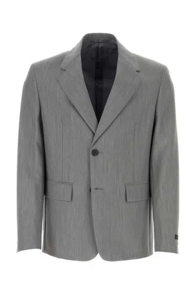 PRADA MELANGE GREY WOOL BLEND BLAZER