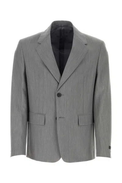 Prada Melange Grey Wool Blend Blazer In Multi