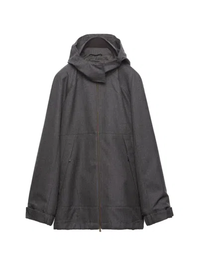 Prada Mélange Hopsack Wool Jacket In Gray