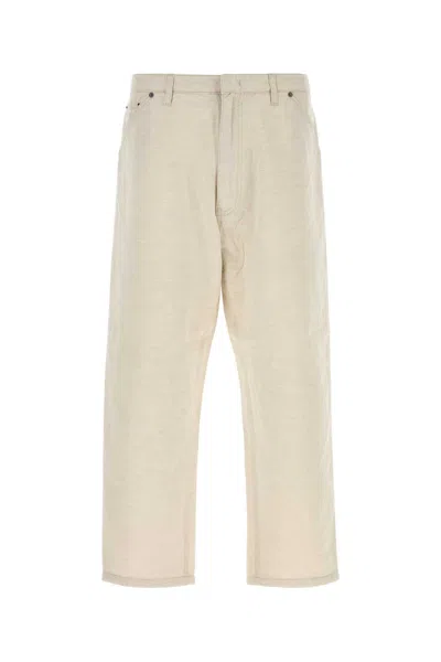 Prada Melange Ivory Chambray Pant In Naturale
