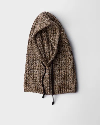 Prada Mélange Knit Hood In Brown