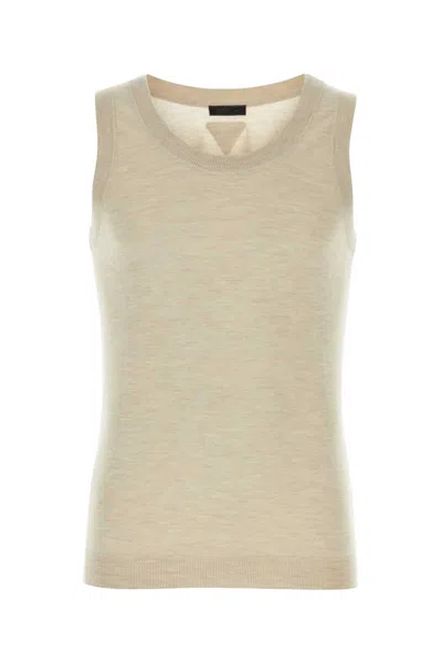 Prada Melange Sand Cashmere Tank Top In Neutral