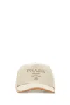 Prada Melange Sand Cotton Blend Baseball Cap In White