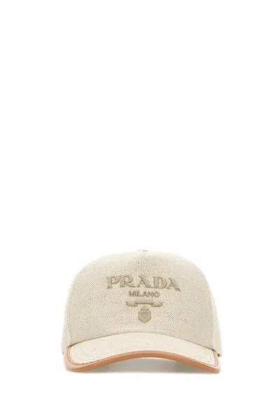 Prada Melange Sand Cotton Blend Baseball Cap In White