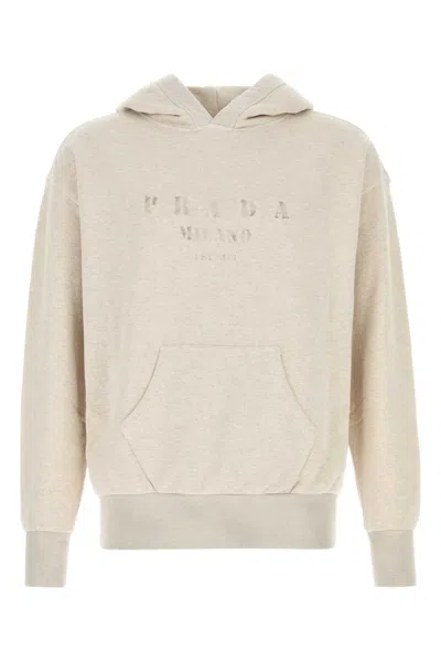 Prada Melange Sand Cotton Sweatshirt In Brown