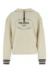 Prada Oversized Cotton Fleece Hoodie In Naturale