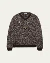 Prada Melange Wool Crewneck Sweater With Pendants In Brown