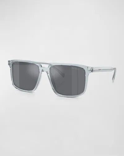 Prada Men's Acetate And Plastic Square Sunglasses In Grey