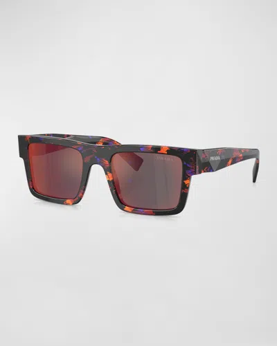 Prada Men's Acetate Rectangle Sunglasses In Abstract Orange