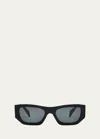 Prada Men's Acetate Rectangle Sunglasses In Dark Grey/black