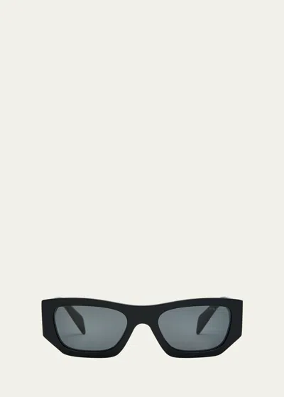 Prada Men's Acetate Rectangle Sunglasses In Black