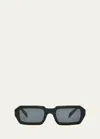 Prada Men's Acetate Rectangle Sunglasses In Dark Grey/black