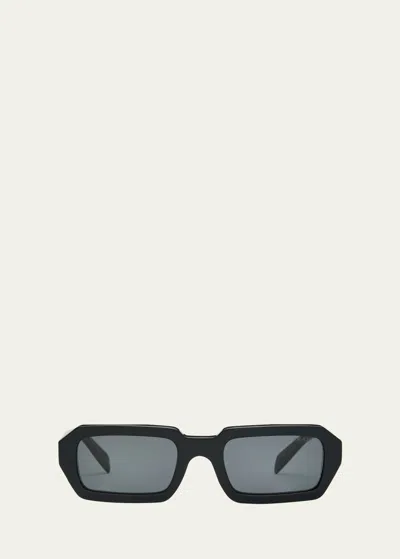 Prada Men's Acetate Rectangle Sunglasses In Dark Grey/black