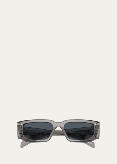 Prada Men's Acetate Rectangle Sunglasses In Gray