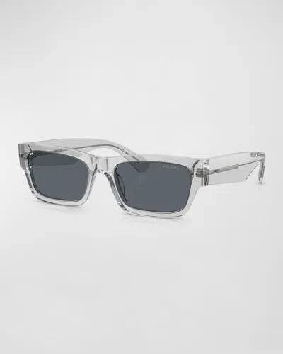 Prada Men's Acetate Rectangle Sunglasses In Metallic