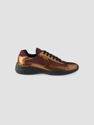 Prada Men's America's Cup Metallic Leather And Bike Fabric Sneakers In Multi