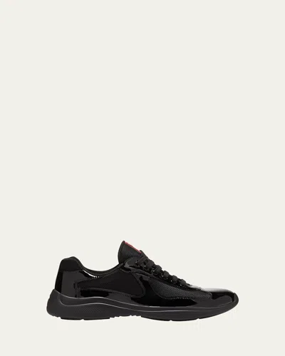 PRADA MEN'S AMERICA'S CUP PATENT LEATHER PATCHWORK SNEAKERS