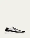 Prada Men's America's Cup Patent Leather Patchwork Sneakers In Brown Silver